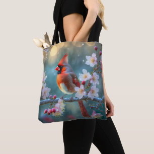 Tote Bag Cardinal masculin en fleurs de cerisiers au clair