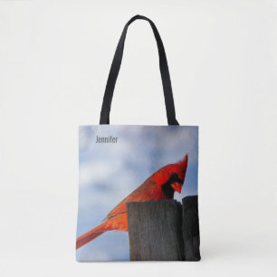 Tote Bag Cardinal rouge sur souche en bois personnalisé