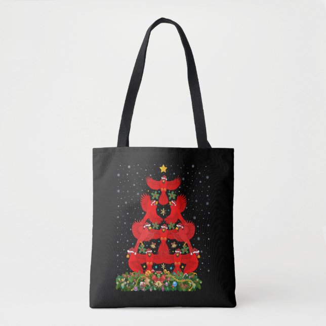 Tote Bag Cardinals Oiseau Arbre de Noël Cadeau Drôle Noël (Devant)