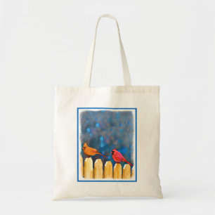 Tote Bag Cardinals on the Fence Painting - Art original