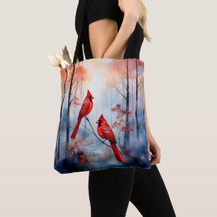 Tote Bag Cardinaux rouges dans une forêt brumeuse