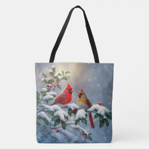 Tote Bag Cardinaux rouges et houx dans la neige