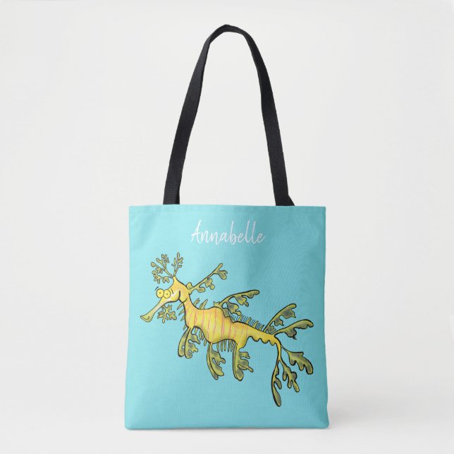 Tote Bag Caricature amusante de dragon de mer feuillu (Devant)