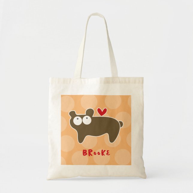 Tote Bag Caricature Brown Ours Amour Dots amusants Fille En (Devant)