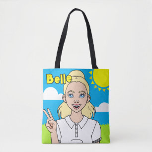 Tote Bag Caricature Cute Blonde Girl Nom de l'école Bibliot