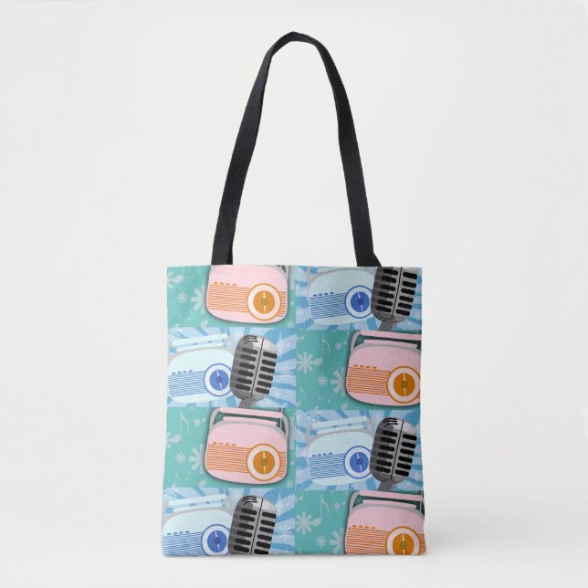 Tote Bag Caricature d'art rétro du Motif de la radio rose c (Devant)