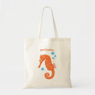 Tote Bag Caricature de bulles d'hippocampe orange