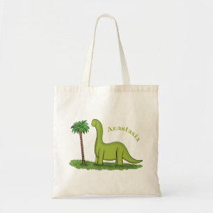 Tote Bag Caricature de dinosaure de brontosaurus vert migno