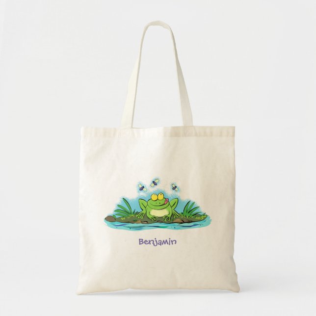 Tote Bag Caricature de grenouille vert mignon (Devant)