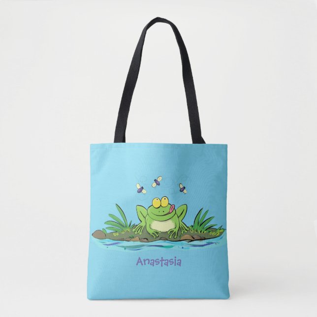 Tote Bag Caricature de grenouille vert mignon (Devant)
