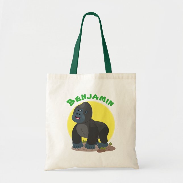 Tote Bag Caricature de gros gorilles joyeux (Devant)