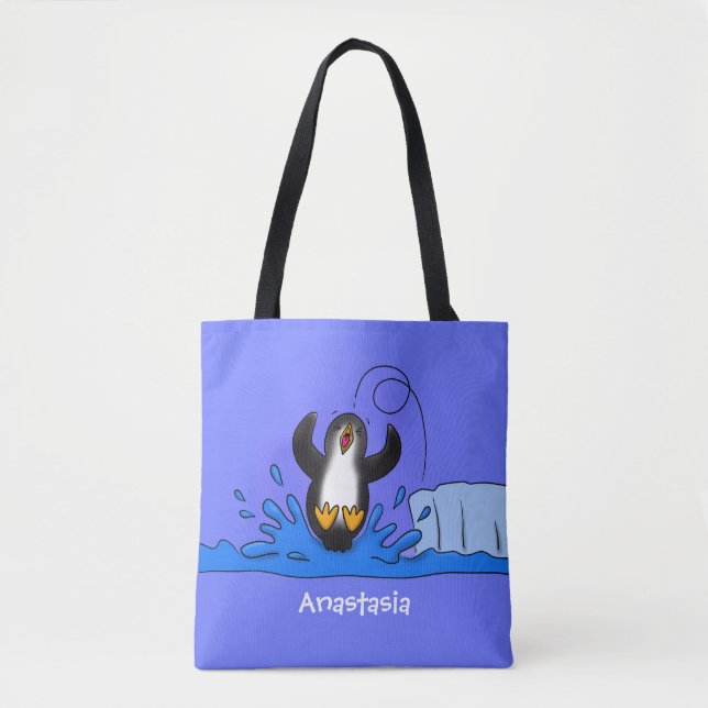 Tote Bag Caricature de manchot joyeux sautant (Devant)