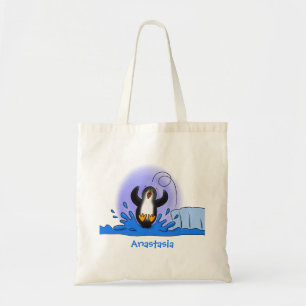 Tote Bag Caricature de manchot joyeux sautant