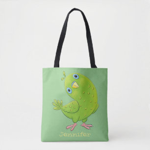 Tote Bag Caricature de perruche verte curieuse