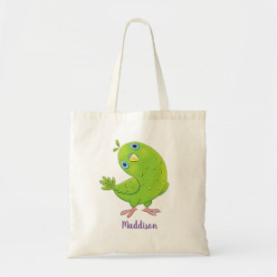 Tote Bag Caricature de perruche verte curieuse