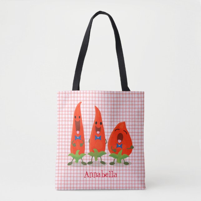 Tote Bag Caricature de piments chantants mignons (Devant)