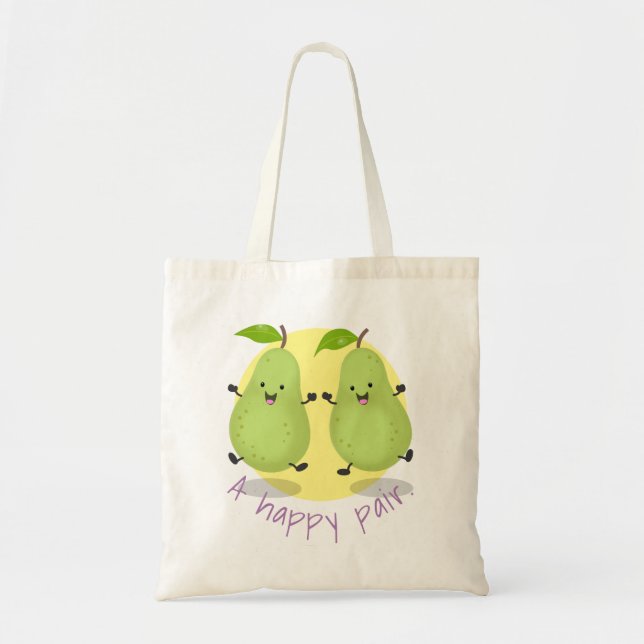 Tote Bag Caricature de poires bondissantes jolies (Devant)