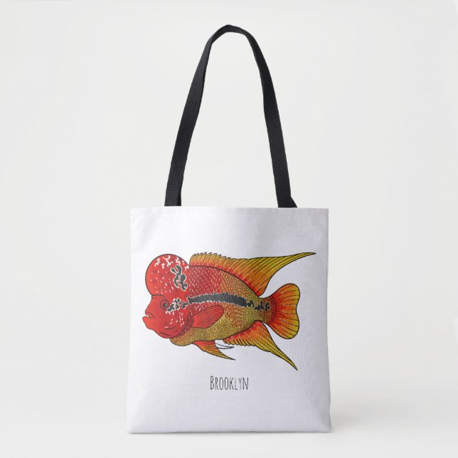 Tote Bag Caricature de poisson cichlide à fleur (Devant)