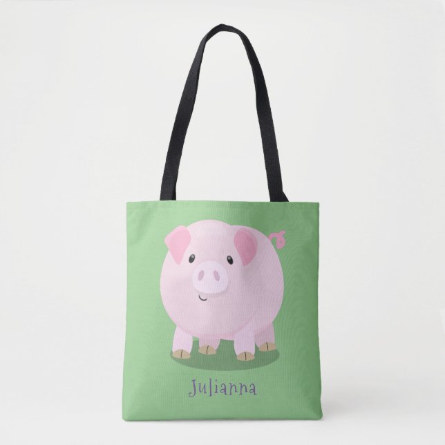 Tote Bag Caricature de porc mignon rose pot vendue (Devant)