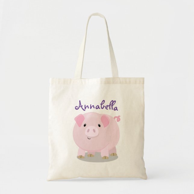 Tote Bag Caricature de porc mignon rose pot vendue (Devant)