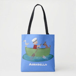 Tote Bag Caricature de voilier et de canot à rames garçon m