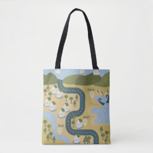 Tote Bag Caricature élégante paysage carte de voyage