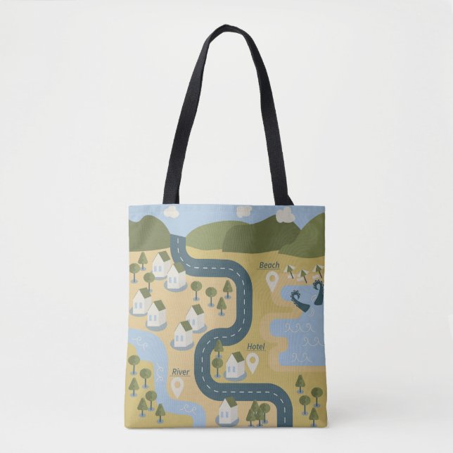 Tote Bag Caricature élégante paysage carte de voyage (Devant)