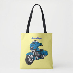 Tote Bag Caricature joyeux bleu moto