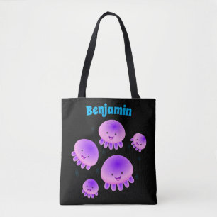 Tote Bag Caricature kawaii de méduse violette rose mou