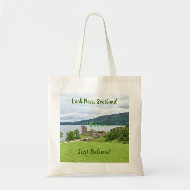 Tote Bag Caricature Loch Ness Monster en Écosse Croyez-le! (Devant)
