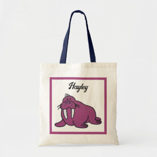 Tote Bag Caricature mignonne de Walrus mauve, nature océani
