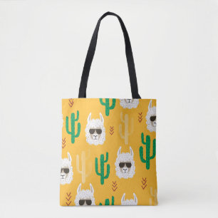 Tote Bag Caricature sans joint llama et motif de cactus en 