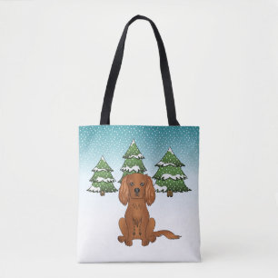 Tote Bag Carlin Cavalier King Charles Spaniel Ruby en Hiver