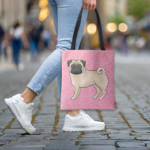 Tote Bag Carlin Fun Chien Cartoon Mops Pink Love Hearts Mot