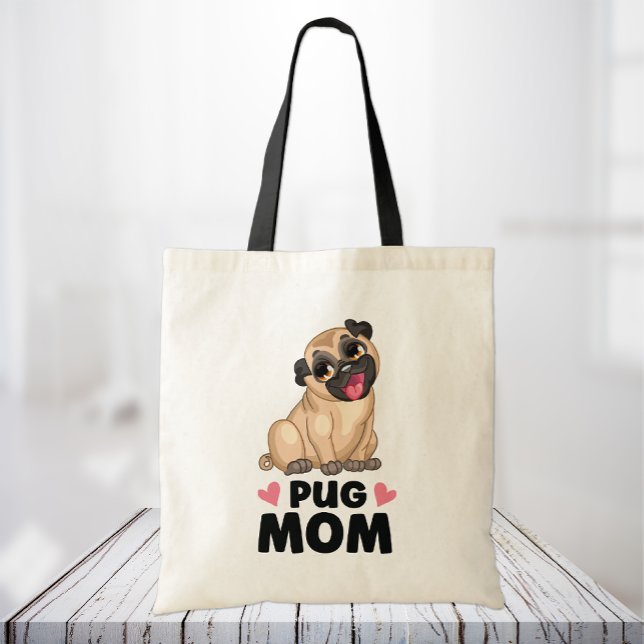Tote Bag Carlin mignon Maman Cartoon Chiot Amoureux des chi (Créateur téléchargé)