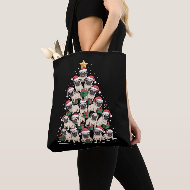 Tote Bag Carlins de chien Noël Arbre mignonne Noël Chiens M (De près)