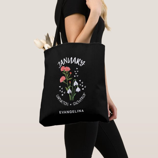 Tote Bag Carnation de fleurs du mois de naissance personnal (De près)