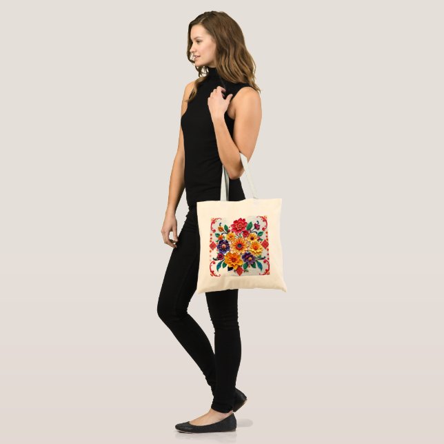 Tote Bag Carnation Énergie rose, rouge et blanc 5D peinture (Devant (modèle))