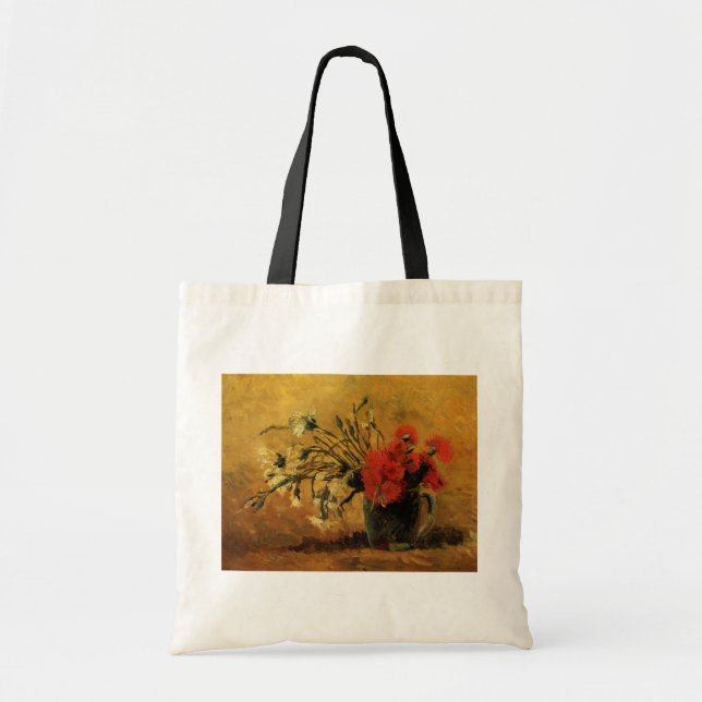 Tote Bag Carnations Rouges Et Blancs par Vincent van Gogh (Devant)