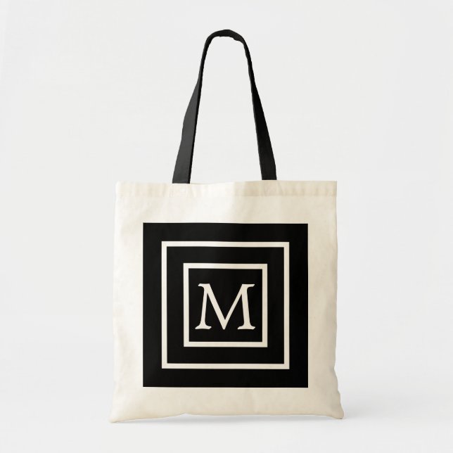 Tote Bag Carré noir et blanc Personnalisé Monogramme person (Devant)