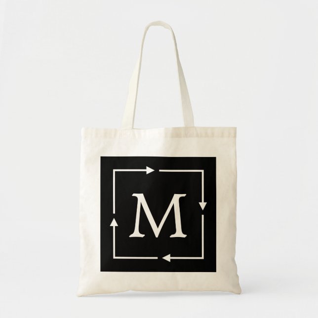 Tote Bag Carré noir et blanc Personnalisé Monogramme person (Devant)