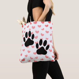 Tote Bag Carreau des Coeurs rouges Empreintes de pattes de 