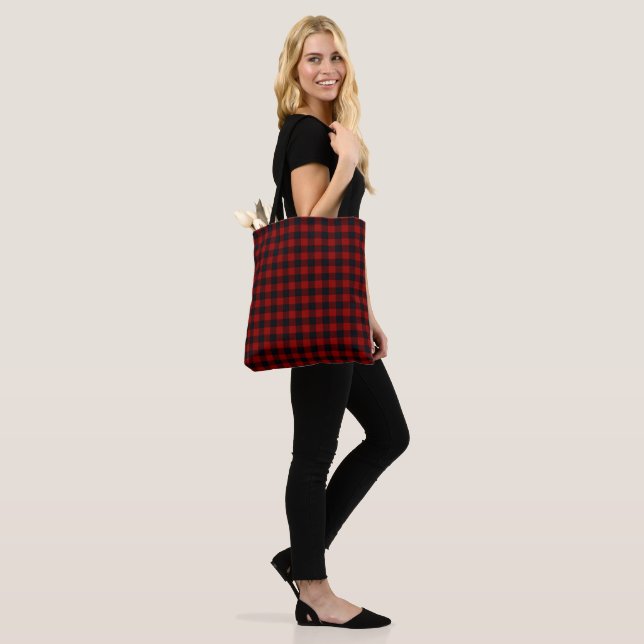 Tote Bag Carreaux de buffle rouge et noir (Sur le modèle)