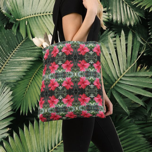 Tote Bag Carreaux de l'Hibiscus rouge Motif Tropical (Créateur téléchargé)