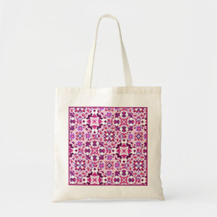 Tote Bag Carreaux espagnols roses et violets avec initiales