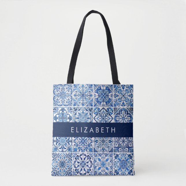 Tote Bag Carreaux méditerranéens, Portugais, Azulejo, Votre (Devant)