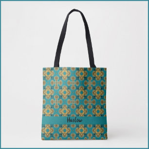 Tote Bag Carreaux turquoise et or marocain inspiré