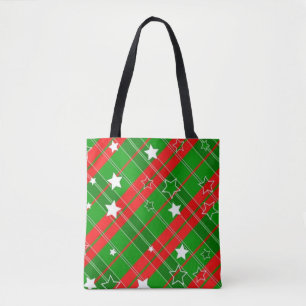 Tote Bag Carreaux verts et rouges avec étoiles
