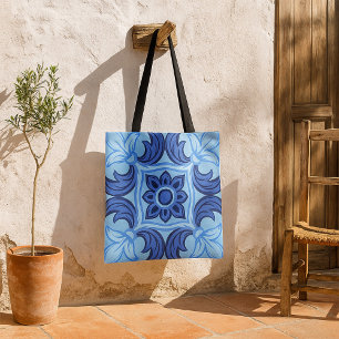 Tote Bag Carrelage bleu Floral Motif Vintage Méditerranée