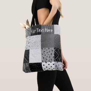 Tote Bag carrés de patchwork noir et blanc à motifs